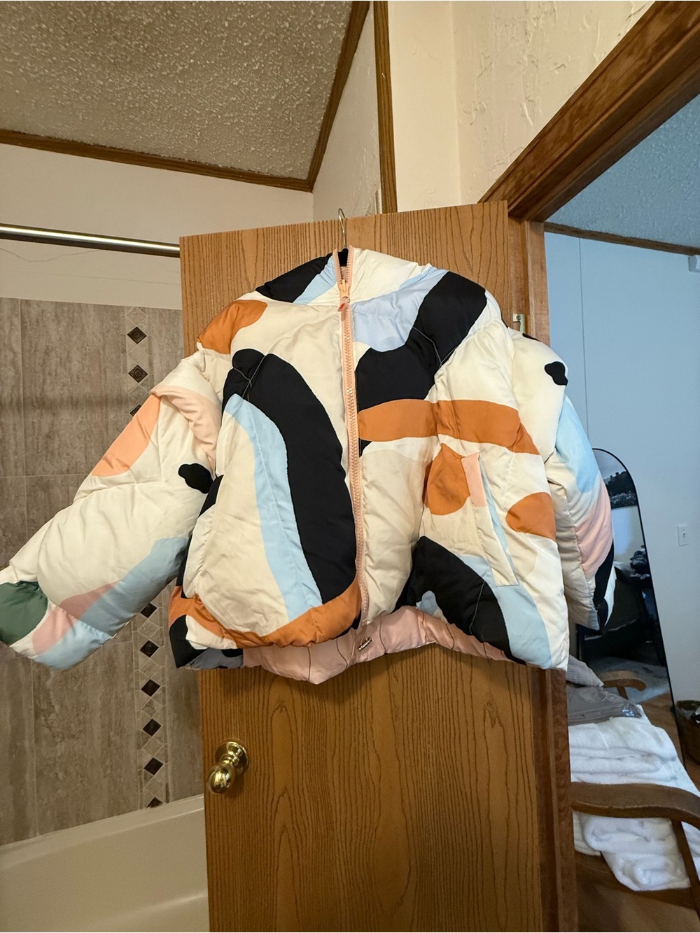 Color Block Puffer Jacket in Pastel & Black